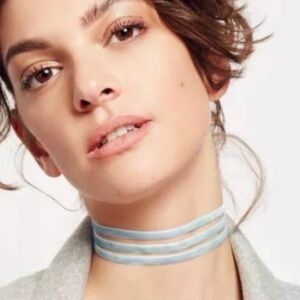NWT free people aquarius velvet choker triple layer baby blue powder